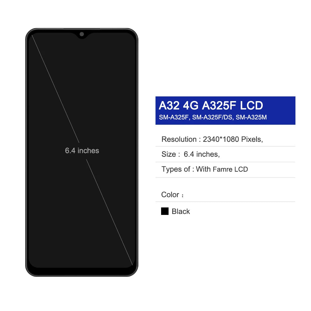 Amoled A32 A325F Screen for Samsung Galaxy A32 A325 A325F 325F/DS Lcd Display Digital Touch Screen with Frame Assembly Parts Samsung phone repair parts