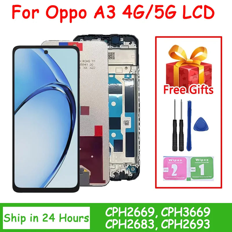 A3 5G CPH2683, CPH2693 Display Screen For Oppo A3 4G CPH2669, CPH3669 LCD Display Touch Screen Digitizer Assembly Oppo phone repair parts Realme phone repair parts