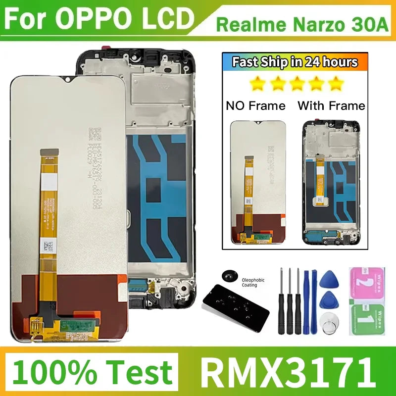 RMX3171 Premium Lcd For Realme Narzo 30A Display Touch Screen Digitizer Panel Assembly Narzo30A Lcd Screen With Frame Oppo phone repair parts Realme phone repair parts