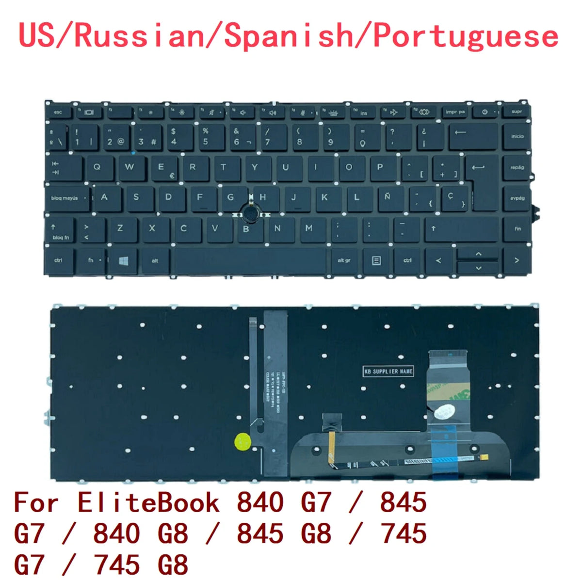 New US Russian Spanish Portuguese Laptop Backlit Keyboard For HP EliteBook 840 G7 / 845 G7 / 840 G8 / 845 G8 / 745 G7 / 745 G8  HP laptop repair parts