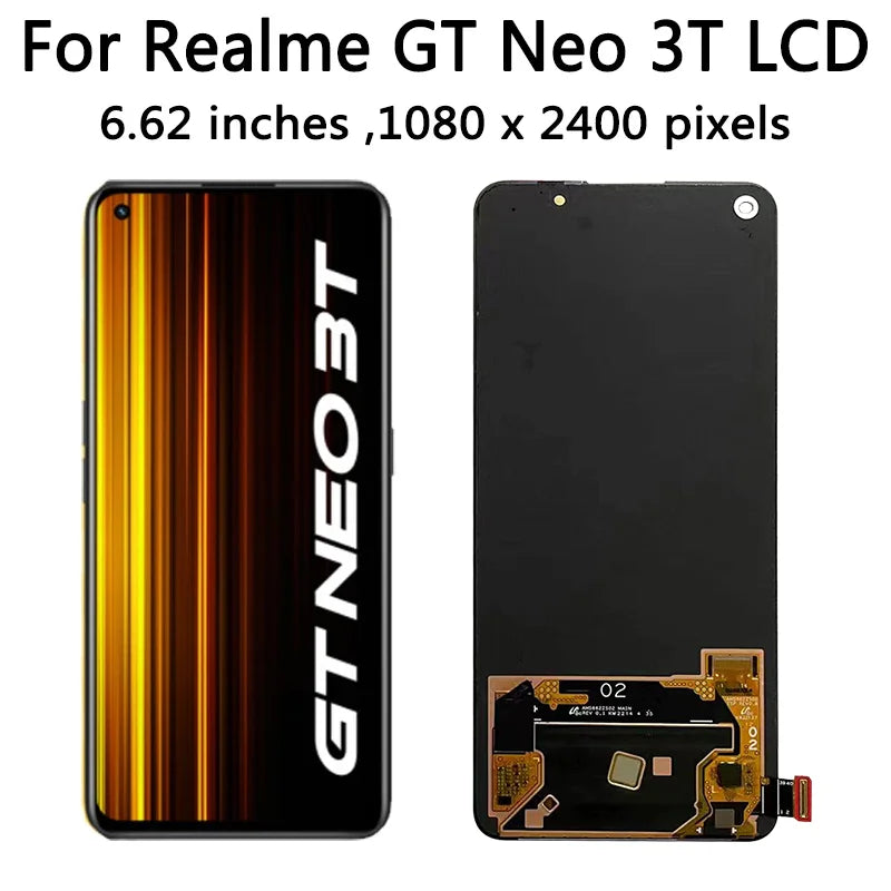 6.62"New AMOLED For OPPO Realme GT Neo 3T RMX3372 RMX3371 LCD Display Touch Screen Digitizer For Realme GT Neo3T Display Frame  Oppo phone repair parts