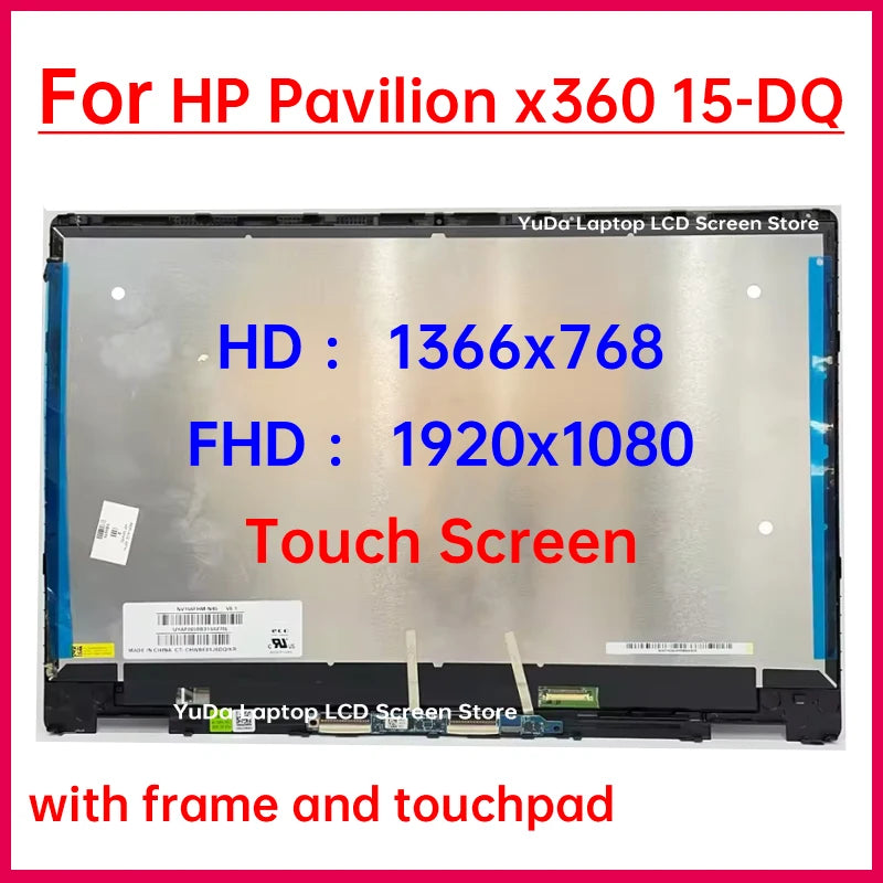 15.6 Inch Touch Screen For HP Pavilion x360 15-dq 15T-DQ TPN-W140 LCD Display Digitizer With Frame Assembly Replacement HD / FHD HP laptop repair parts