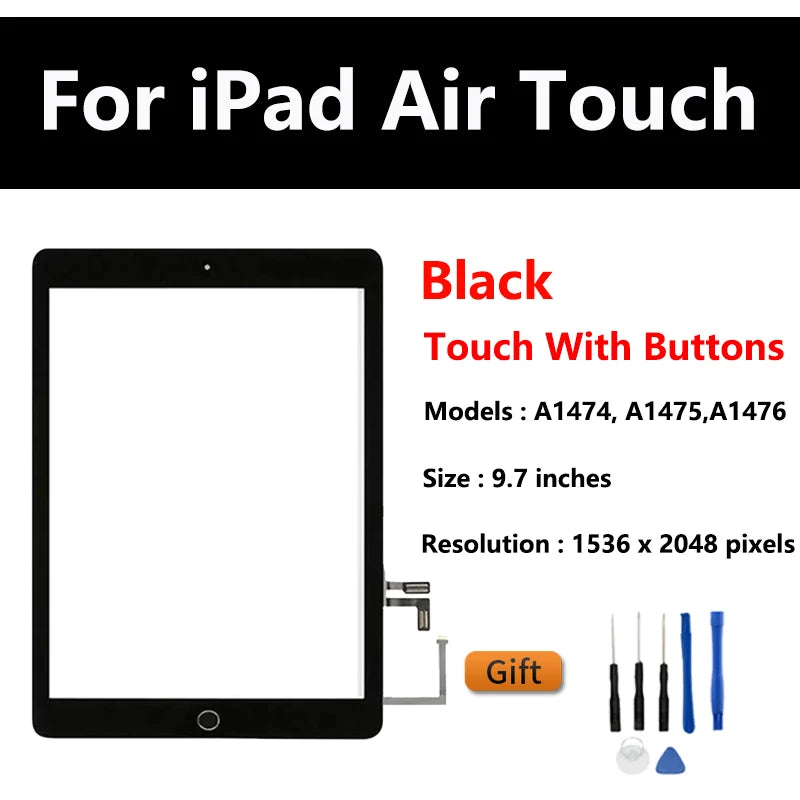 New For iPad Air 1 iPad 5 LCD Outer Touch Screen Digitizer Front Sensor Glass  Replacement A1475 A1476 A1474 Display Touch Panel  iPad repair parts