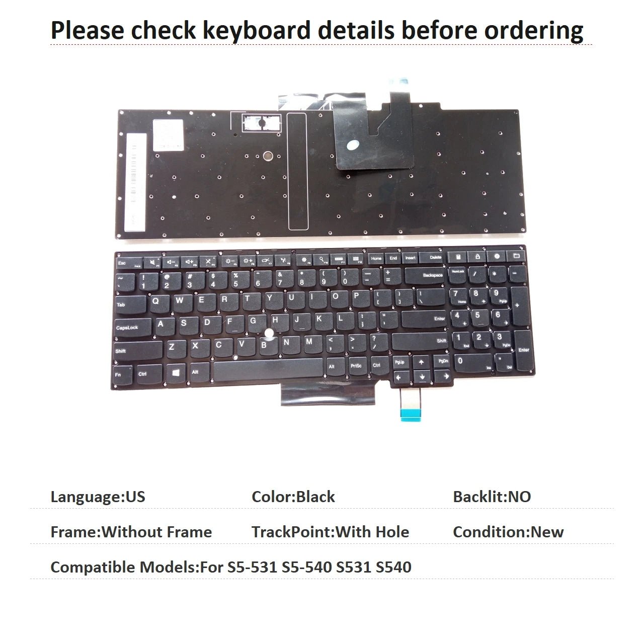 New US Language  Backlit Keyboard For Lenovo Thinkpad S5-531 S5-540 S531 S540 Replacement Keyboard 0C44811 61K00G GN-106DK Lenovo laptop repair parts