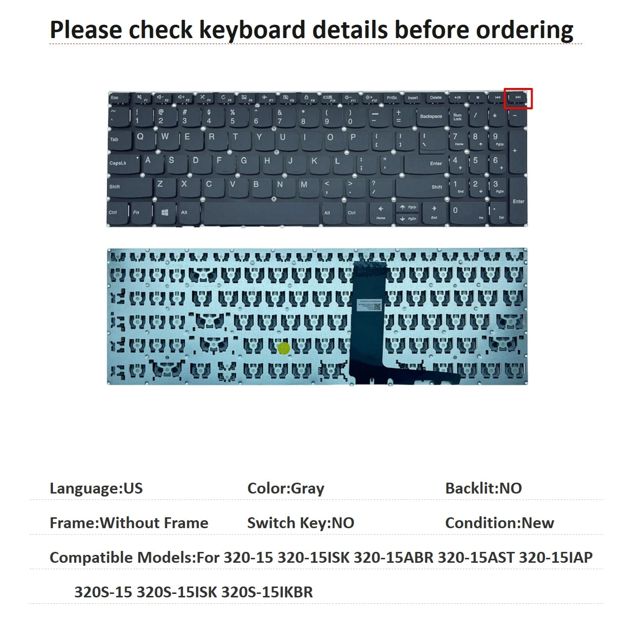 New US Russian UK Language  Keyboard For Lenovo 320-15 320-15ISK 320-15ABR 320-15AST 320-15IAP 320S-15 320S-15ISK 320S-15IKBR Lenovo laptop repair parts