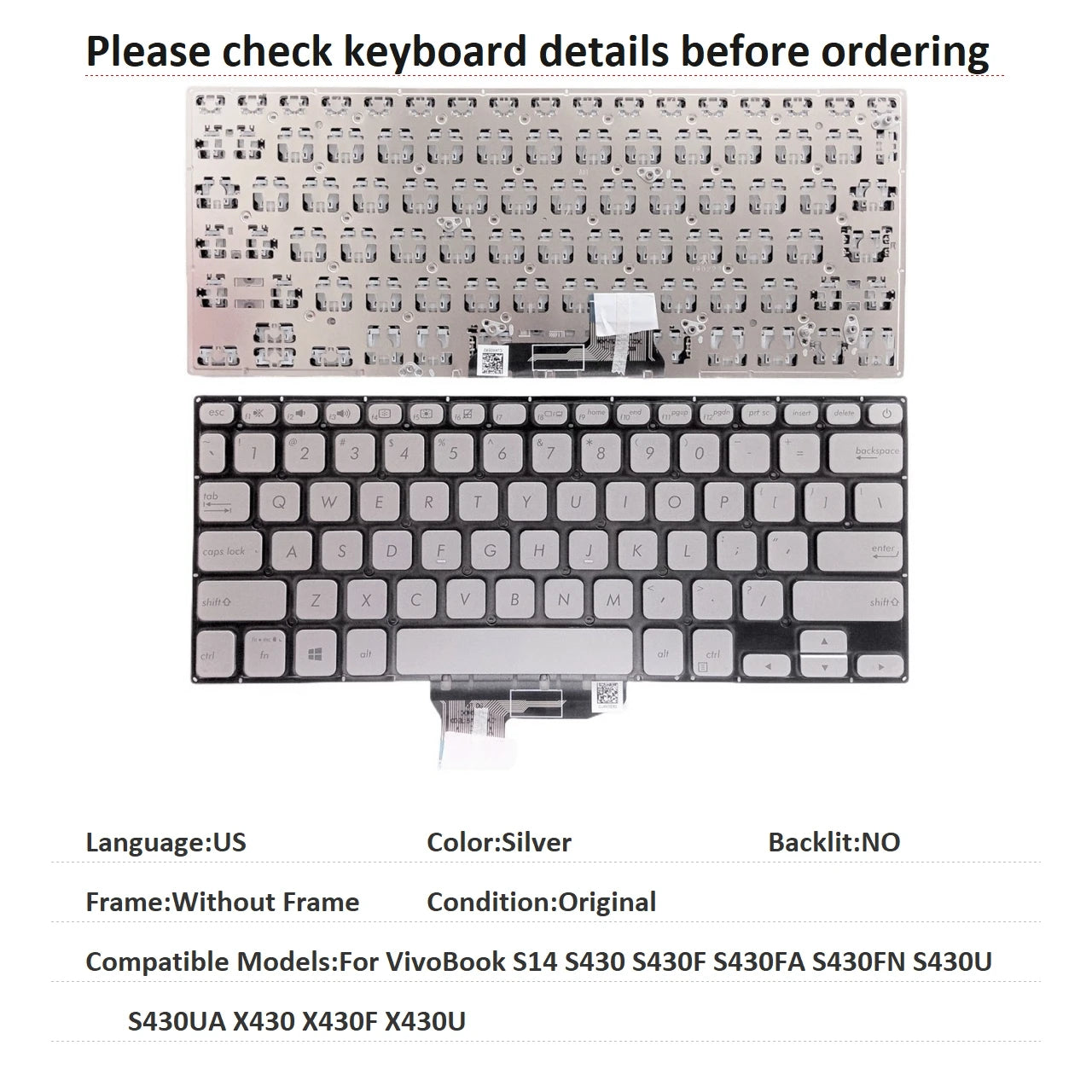 New US Language  Backlit Keyboard For ASUS VivoBook S14 S430 S430F S430FA S430FN S430U S430UA X430 X430F X430U ASUS laptop repair parts