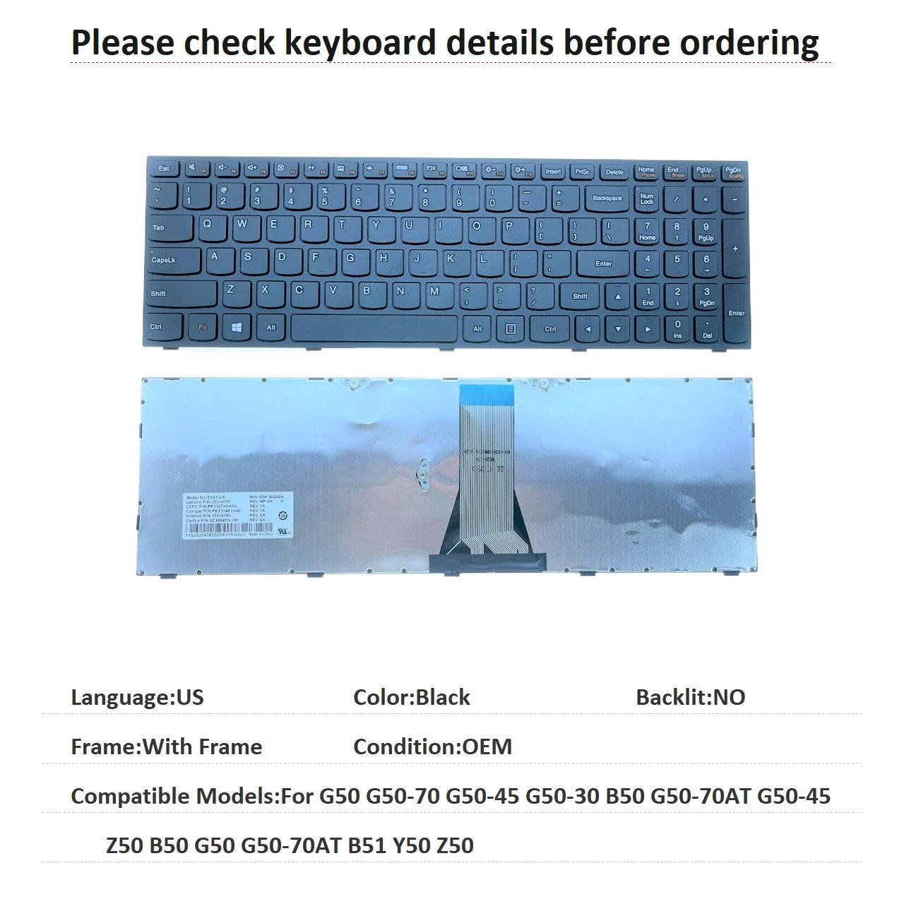 US UI Russian Spanish Backlit Keyboard For Lenovo G50 G50-70 G50-45 G50-30 B50 G50-70AT G50-45 Z50 B50 G50 G50-70AT B51 Y50 Z50 Lenovo laptop repair parts