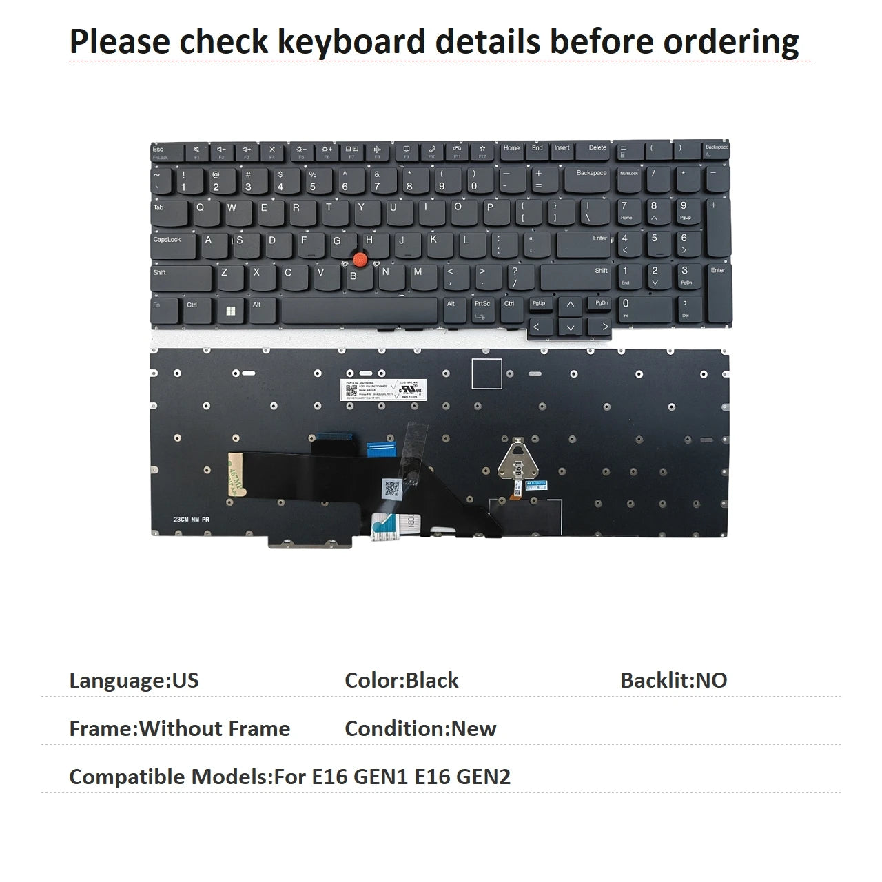 New US Spanish Language  Backlit Keyboard For Lenovo Thinkpad E16 GEN1 E16 GEN2 Notebook PC Replacement Keyboard Lenovo laptop repair parts