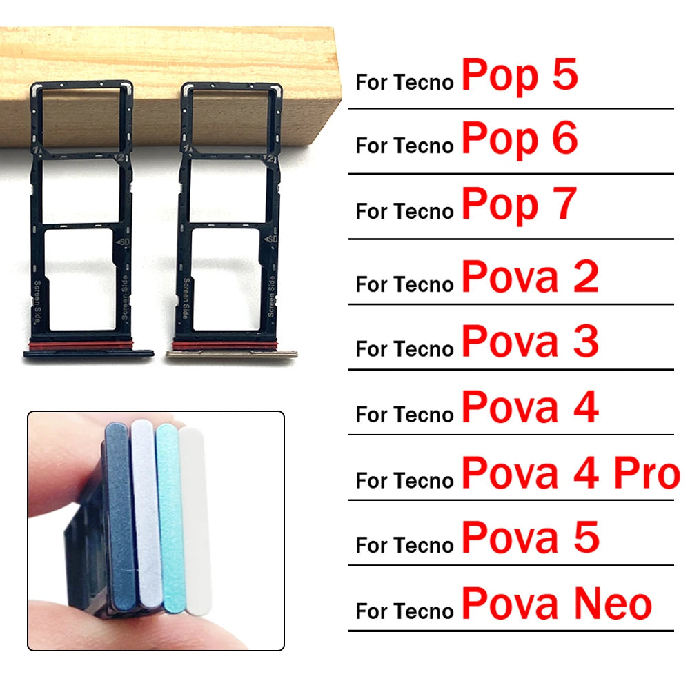SIM Card Tray Slot Holder Adapter Accessories For Tecno Pop 5 6 7 Pova 2 3 4 5 Neo Pro Tecno phone repair parts
