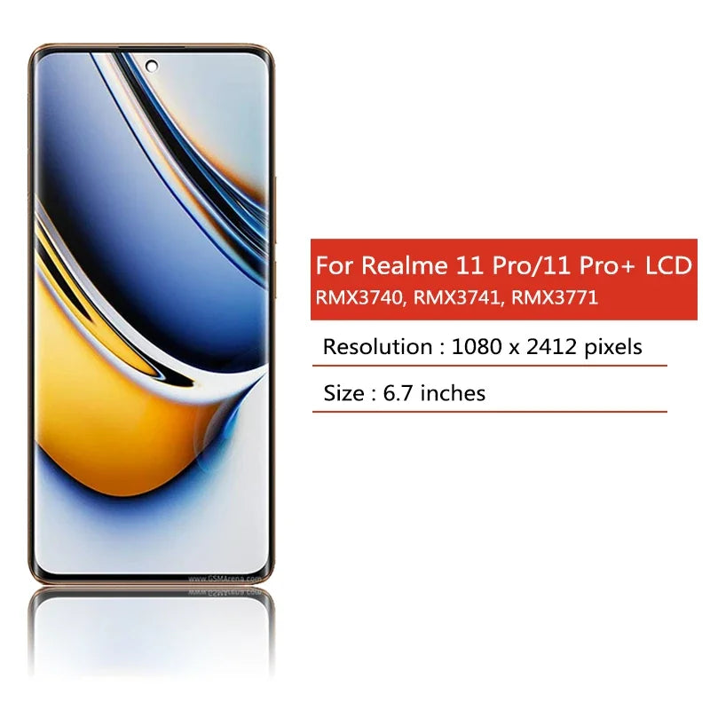6.7"AMOLED For Realme 11 Pro+ Plus RMX3740 LCD Touch Screen Digitizer Assembly For Realme 11 Pro RMX3771 Display With Frame  Oppo phone repair parts
