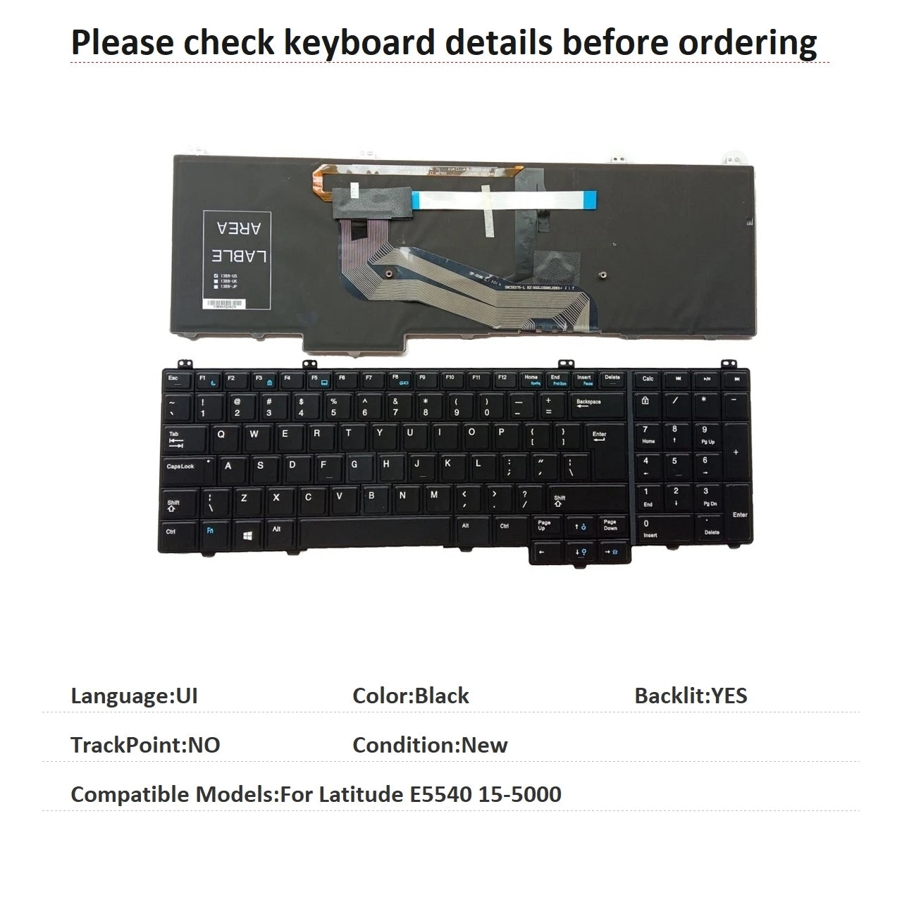 New US UI Language  Backlit Keyboard For Dell Latitude E5540 15-5000 Notebook PC Replacement KeyboardDell laptop repair parts