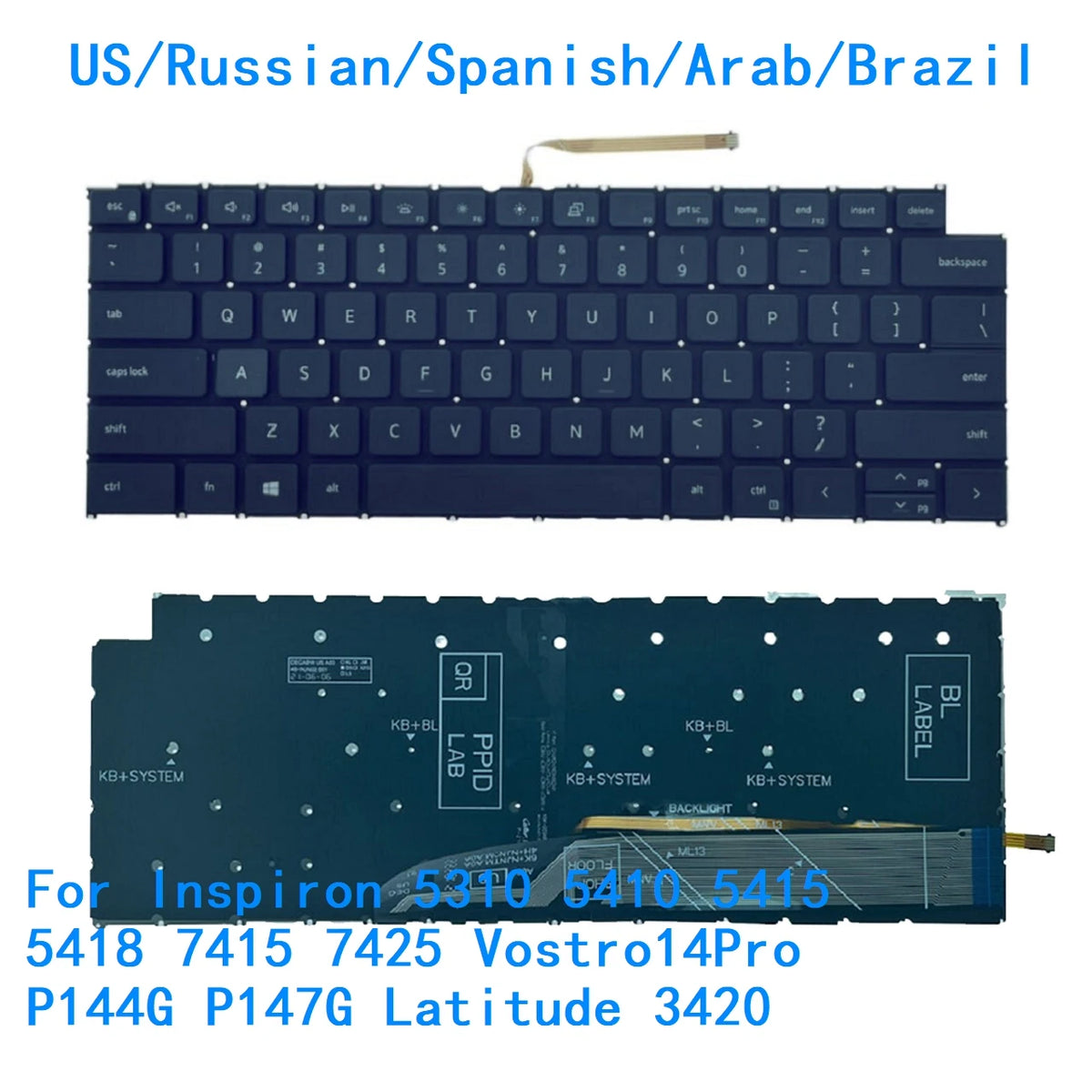 US RU SP AR BR Backlit Keyboard For Dell Inspiron 5310 5410 5415 5418 7415 7425 Vostro14Pro P144G P147G Latitude 3420Dell laptop repair parts