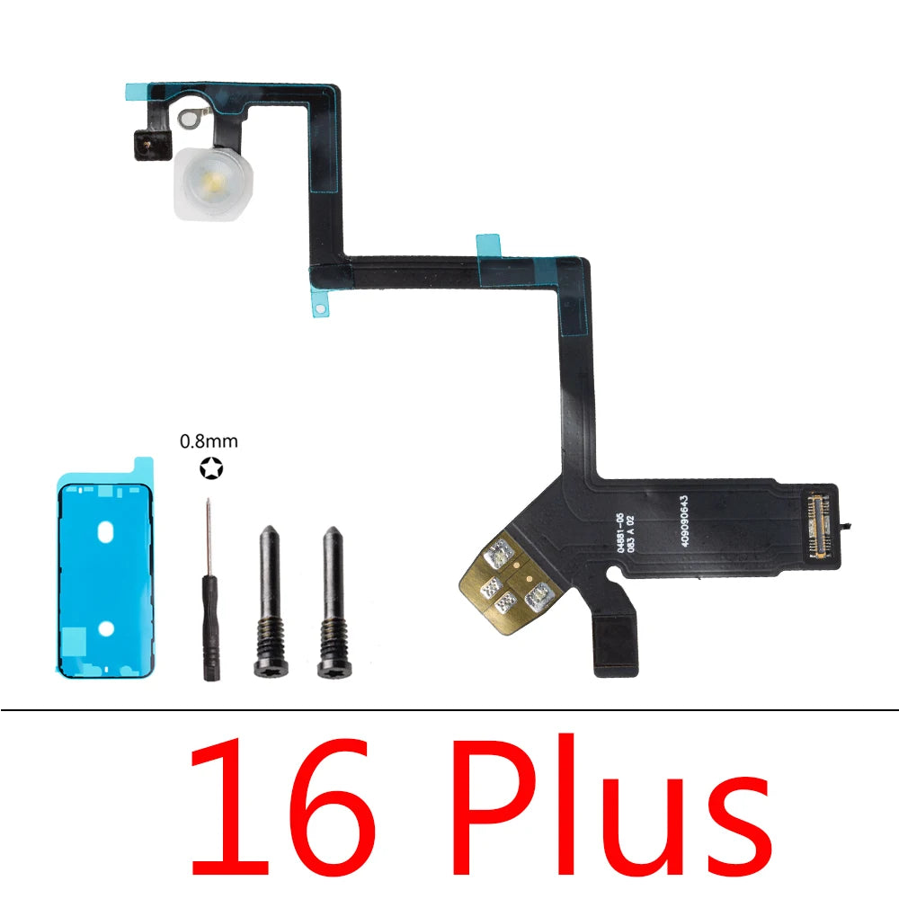 1set LED Flash Flex Cable For iPhone 16 Plus 15 Pro Max 14 13 Mini Proximity LED Light Sensor Ambient Flashlight iPhone phone repair parts