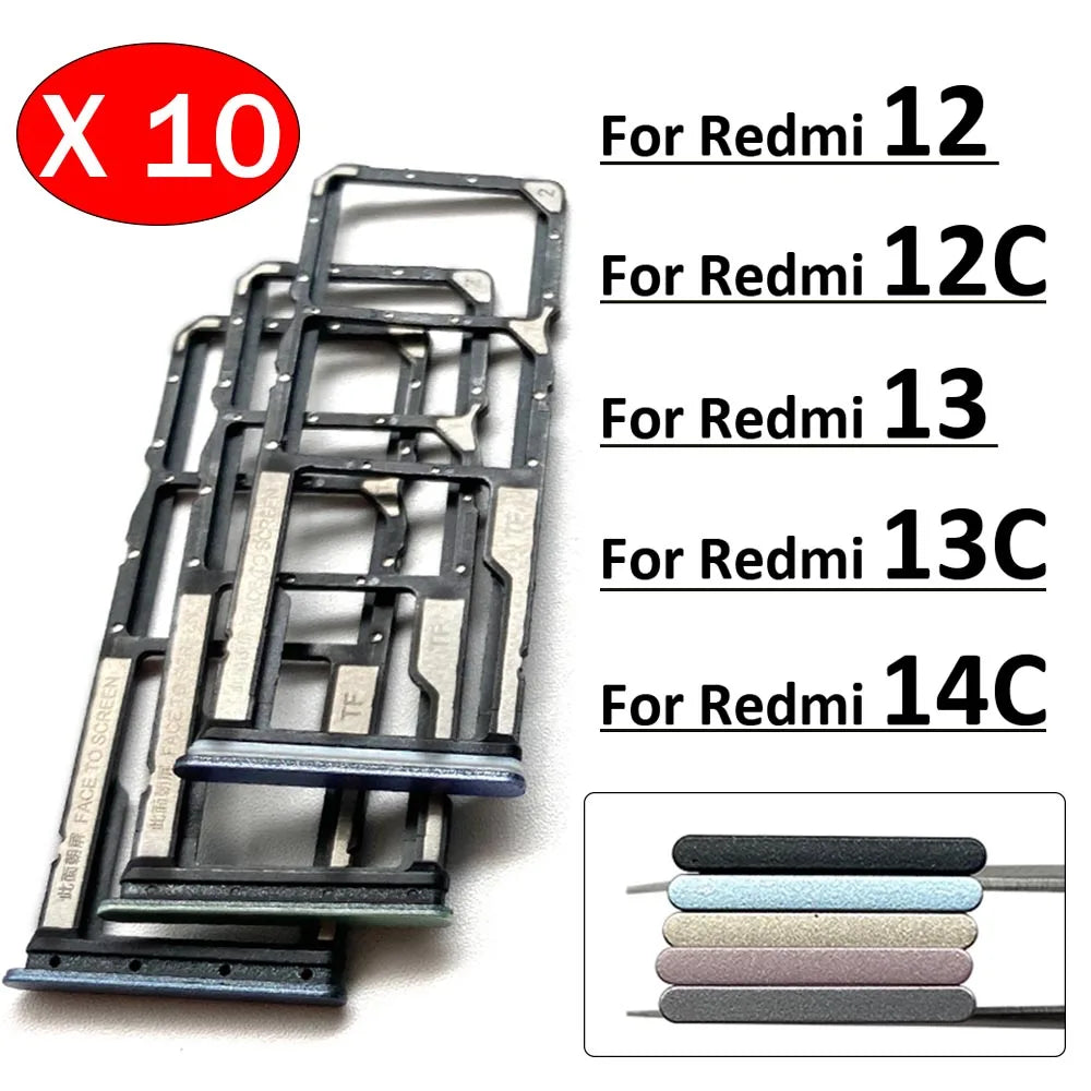 10Pcs ，SIM Card Tray Slot Holder Adapter Accessories For Xiaomi Redmi 12 12C 13 13C 14C Replacement Spare Parts Xiaomi  Xiao mi phone repair parts