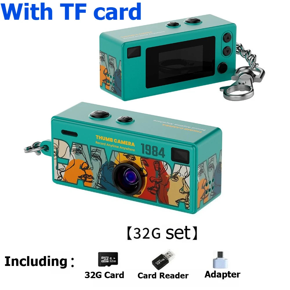 Retro Mini Keychain Thumb Camera 1080P HD Recorder Built-in Flash Auto Focus 130° Wide Angle Lens Screen Portable Pocket Camera