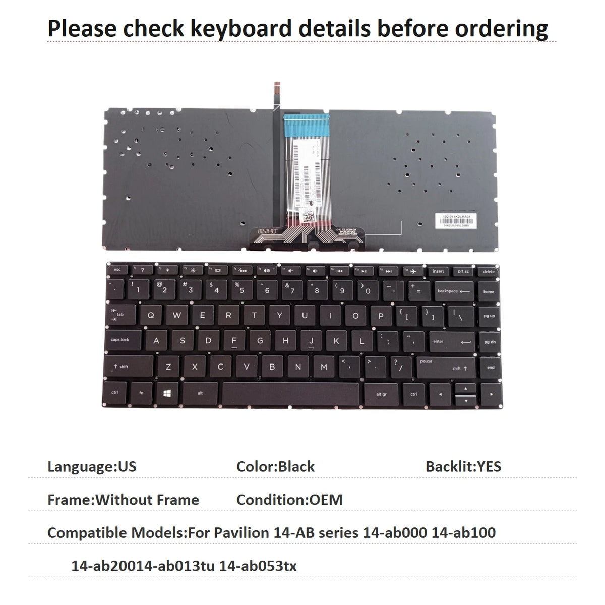 New US Spanish Latin Language  Backlit Keyboard For HP Pavilion 14-AB series 14-ab000 14-ab100 14-ab20014-ab013tu 14-ab053tx  HP laptop repair parts