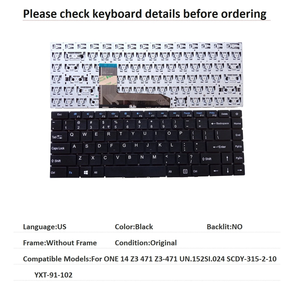 New US Language  Keyboard For Acer ONE 14 Z3 471 Z3-471 UN.152SI.024 SCDY-315-2-10 YXT-91-102 Notebook PC Replacement Keyboard Acer laptop repair parts