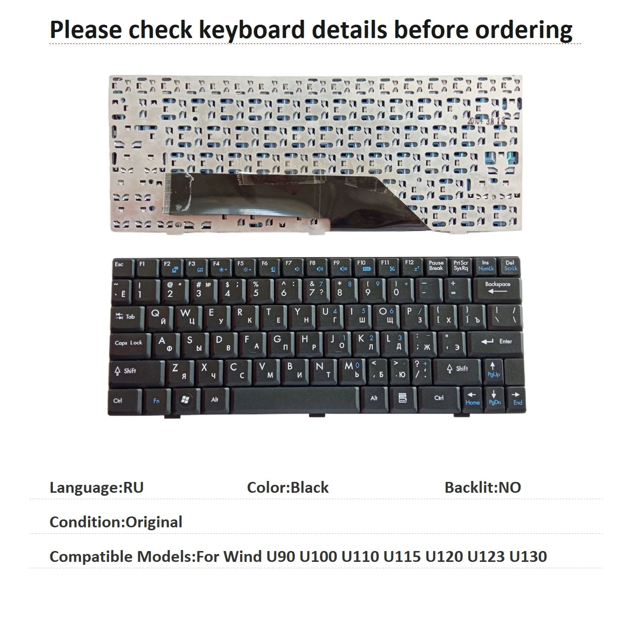 New US Russian Spanish Language  Keyboard For MSI Wind U90 U100 U110 U115 U120 U123 U130 Notebook PC Replacement Keyboard MSI laptop repair parts