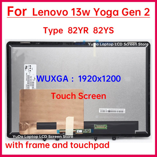 13.3" Touch Screen For Lenovo 13w Yoga Gen 2 Type 82YR 82YS LCD Display Digitizer + Frame Assembly Replacement WUXGA 1920x1200 Lenovo laptop repair parts