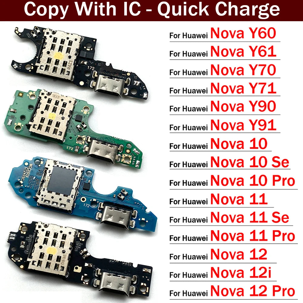 USB Charge Port Jack Dock Connector Charging Board Flex Cable For Huawei Nova 10 11 11i 12 12i Pro Se Y60 Y61 Y70 Y71 Y90 Y91 Huawei phone repair parts