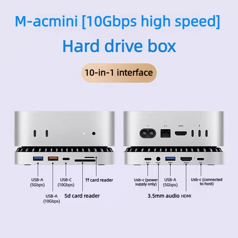 10-in-1 40Gbps USB C Hub M.2 SSD Enclosure for Mac Mini M4 Stand Type-C Docking Station SSD Case USB3.2 SD TF4.0 Thunderbolt 3
