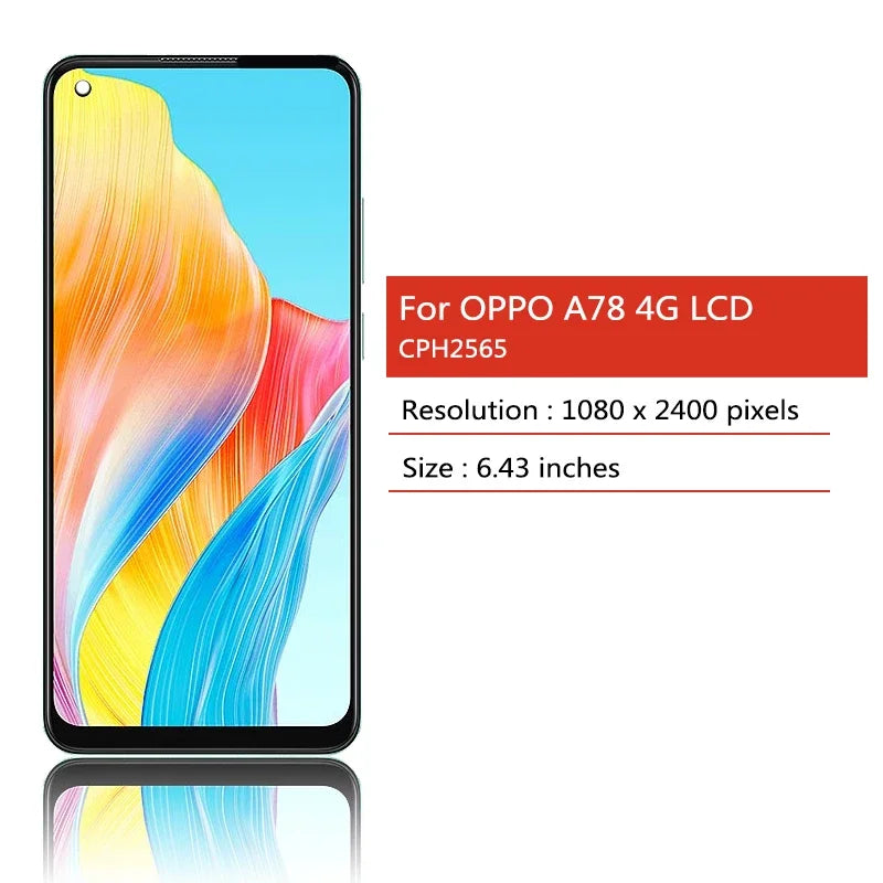 6.43"TFT/Ori For OPPO A78 4G CPH2565 LCD Display Touch Screen Digitizer Panel Assembly A78 Display Screen Parts With Frame Oppo phone repair parts Realme phone repair parts