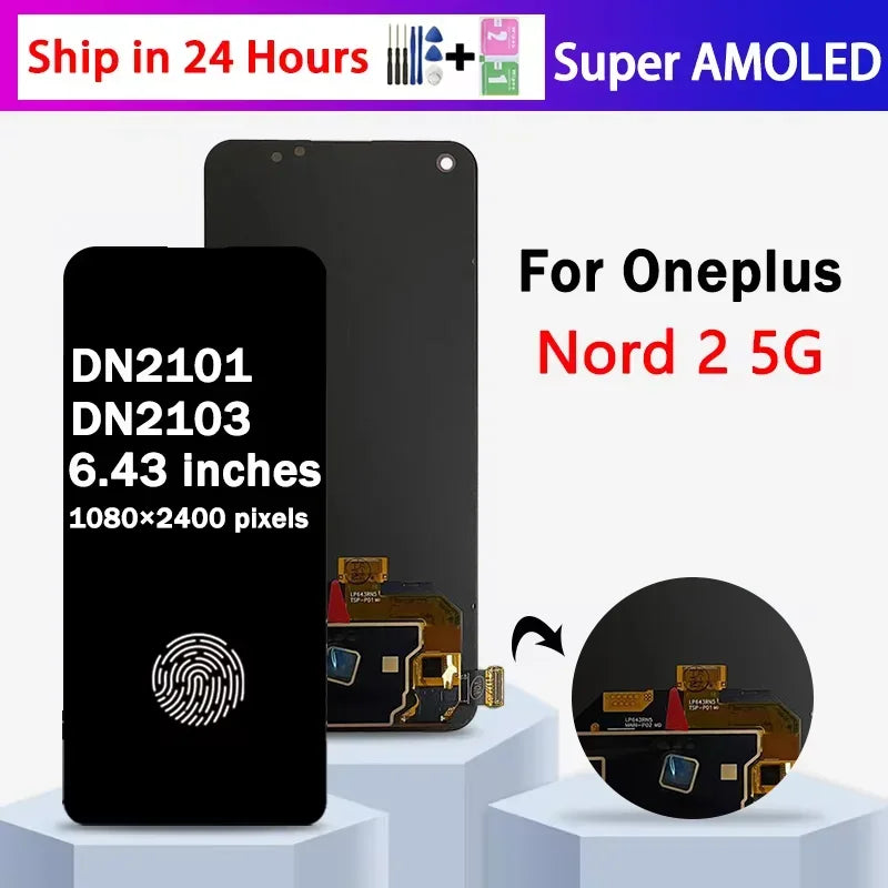 Super AMOLED For OnePlus Nord 2 5G DN2103 LCD Display Touch Screen Digitizer For One Plus Nord2 5G DN2101 Display  OnePlus phone repair parts