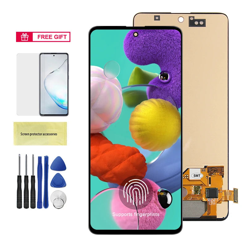 AMOLED A51 Display Screen With Fingerprint, for Samsung Galaxy A51 A515 A515F Lcd Display Touch Screen Digitizer Replacement Samsung phone repair parts