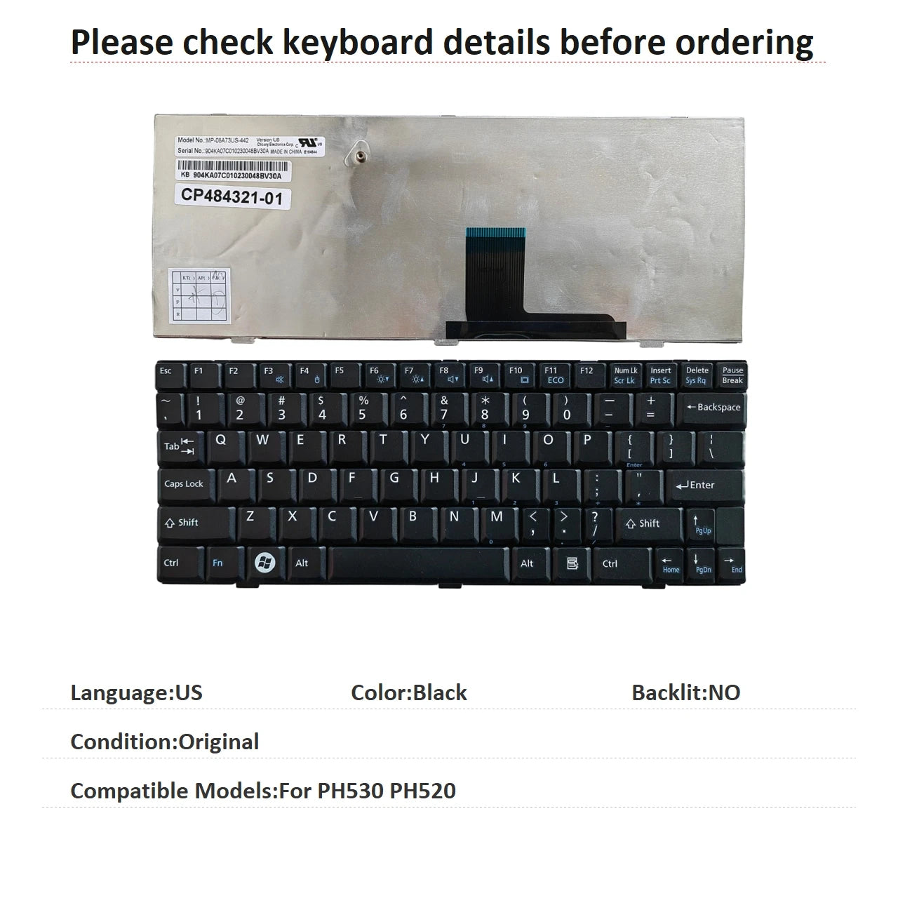 New US Language  Keyboard For Fujitsu PH530 PH520 Notebook PC Replacement Keyboard