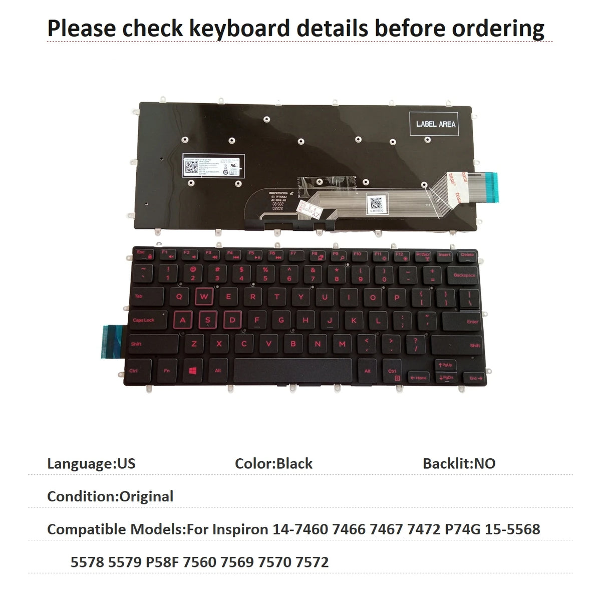 US RU SP BR Backlit Keyboard For Dell Inspiron 14-7460 7466 7467 7472 P74G 15-5568 5578 5579 P58F 7560 7569 7570 7572Dell laptop repair parts