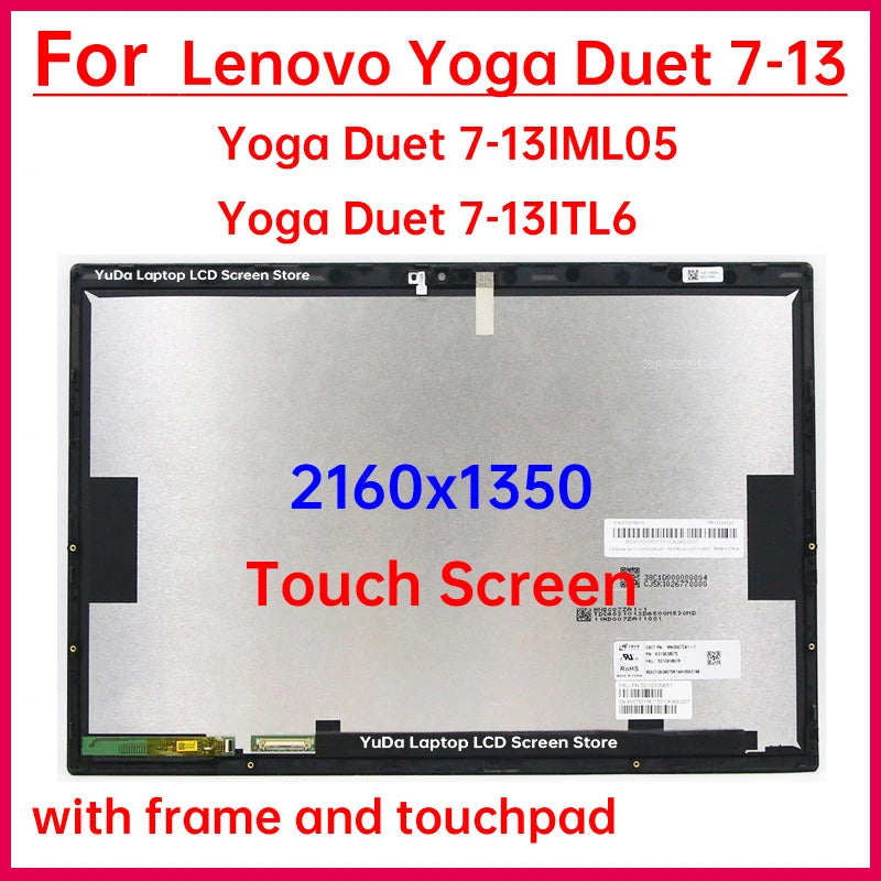 13" Touch Screen For Lenovo Yoga Duet 7-13IML05 82AS Yoga Duet 7-13ITL6 82MA LCD Display Digitizer + Frame Assembly Replacement Lenovo laptop repair parts