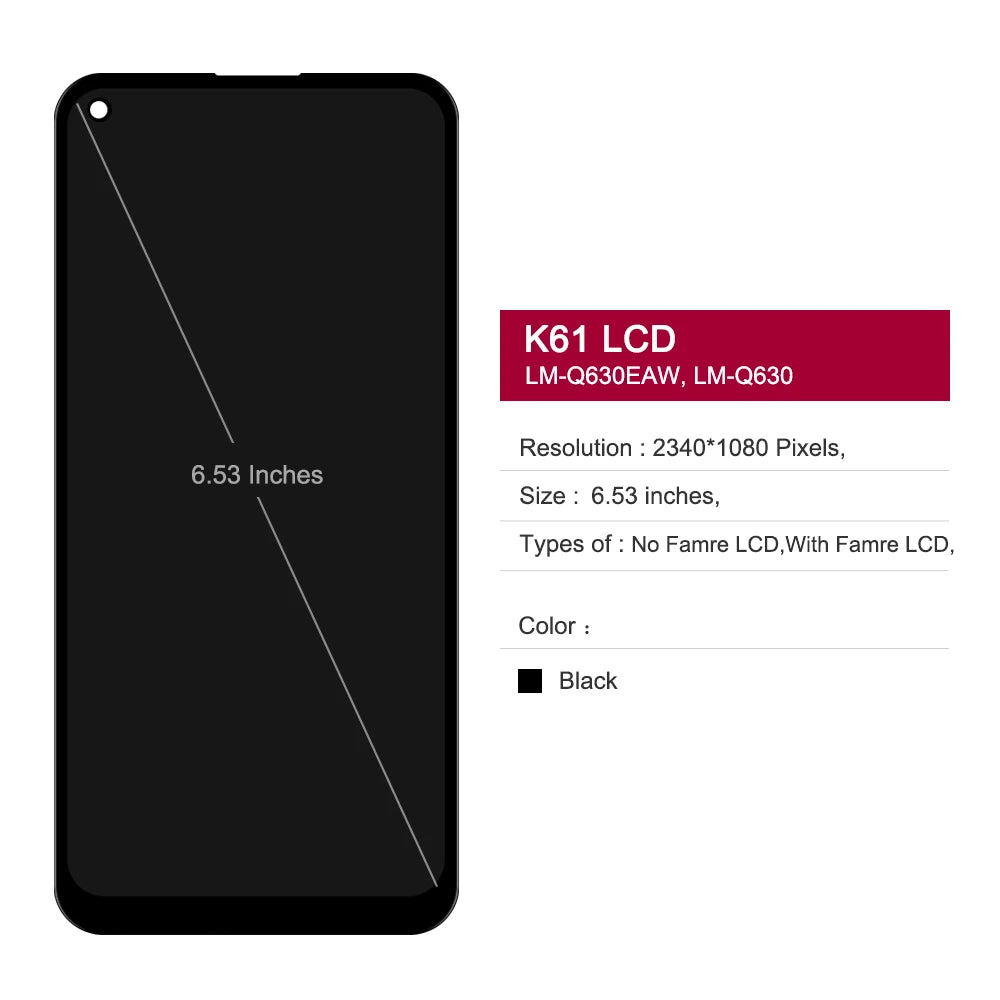 6.53'' For LG K61 LCD Touch Screen Digitizer Assembly With Frame For LG Q61 LMQ630EAW LM-Q630 Screen Display Replacement Part LG phone repair parts