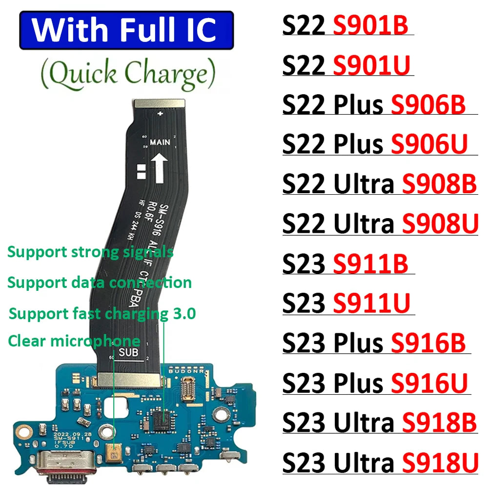 New USB Charger Charging Dock Port Connector Main Board Flex Cable For Samsung S22 S23 Plus Ultra 5G S901 S906 S908 S911 S916 Samsung phone repair parts