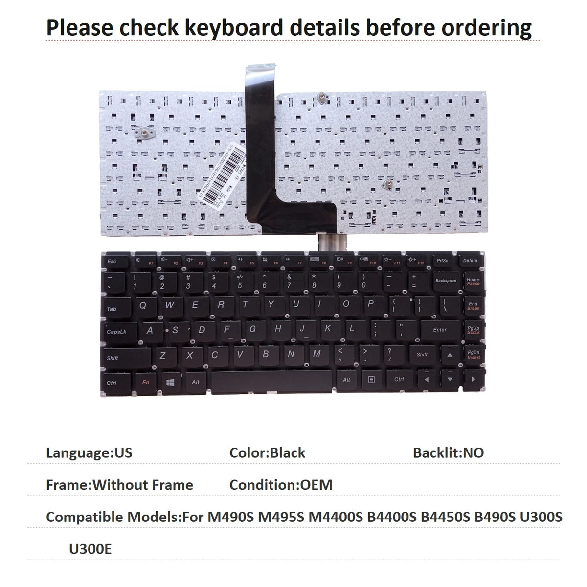 New US Language  Keyboard For Lenovo M490S M495S M4400S B4400S B4450S B490S U300S U300E Notebook PC Replacement Keyboard Lenovo laptop repair parts