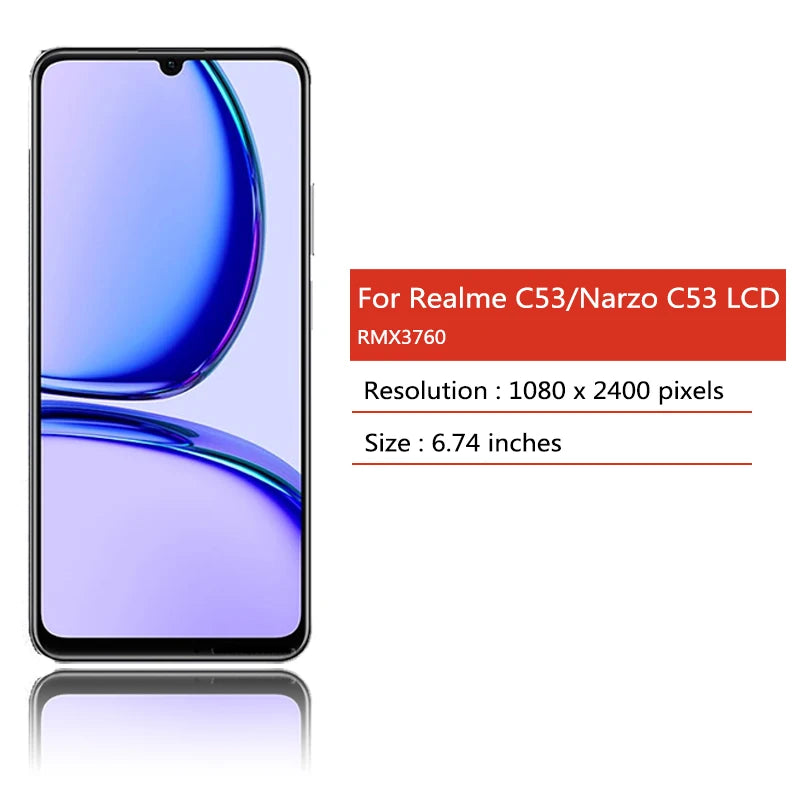 6.74"AAA Quality For Oppo Realme Narzo N53 RMX3761 LCD Display Touch Screen Assembly Digitizer For Realme C53 RMX3760 Display  Oppo phone repair parts