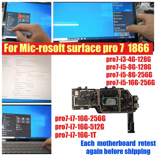 Motherboard for Microsoft surface pro 7 1866 i3 i5 i7 8G 16G 256 512 1T system board main board