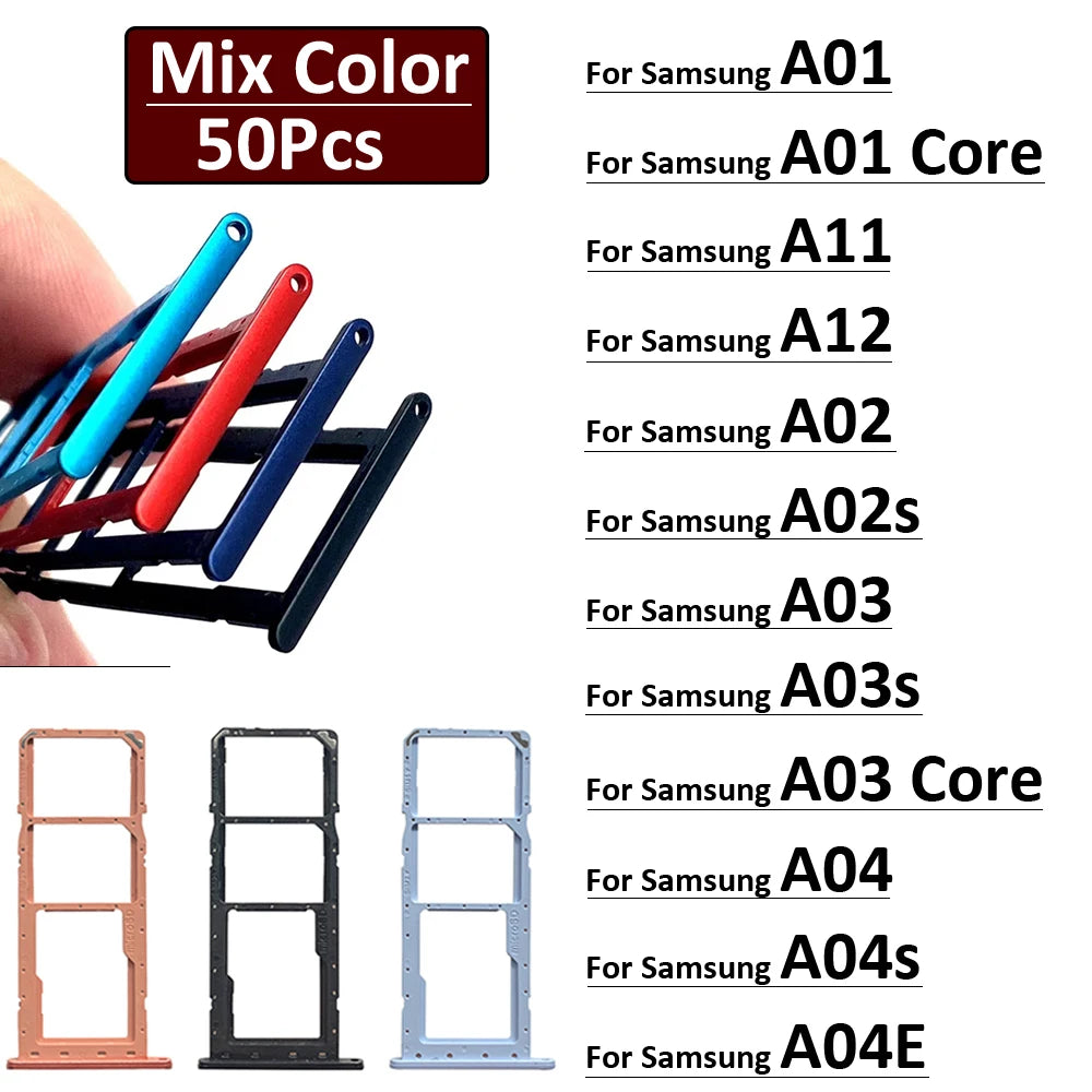 50Pcs, Dual SIM Card Slot SD Card Tray Holder Adapter For Samsung A01 A11 A12 A02 A02s A03s A03 Core A04 A04s A04E Samsung phone repair parts