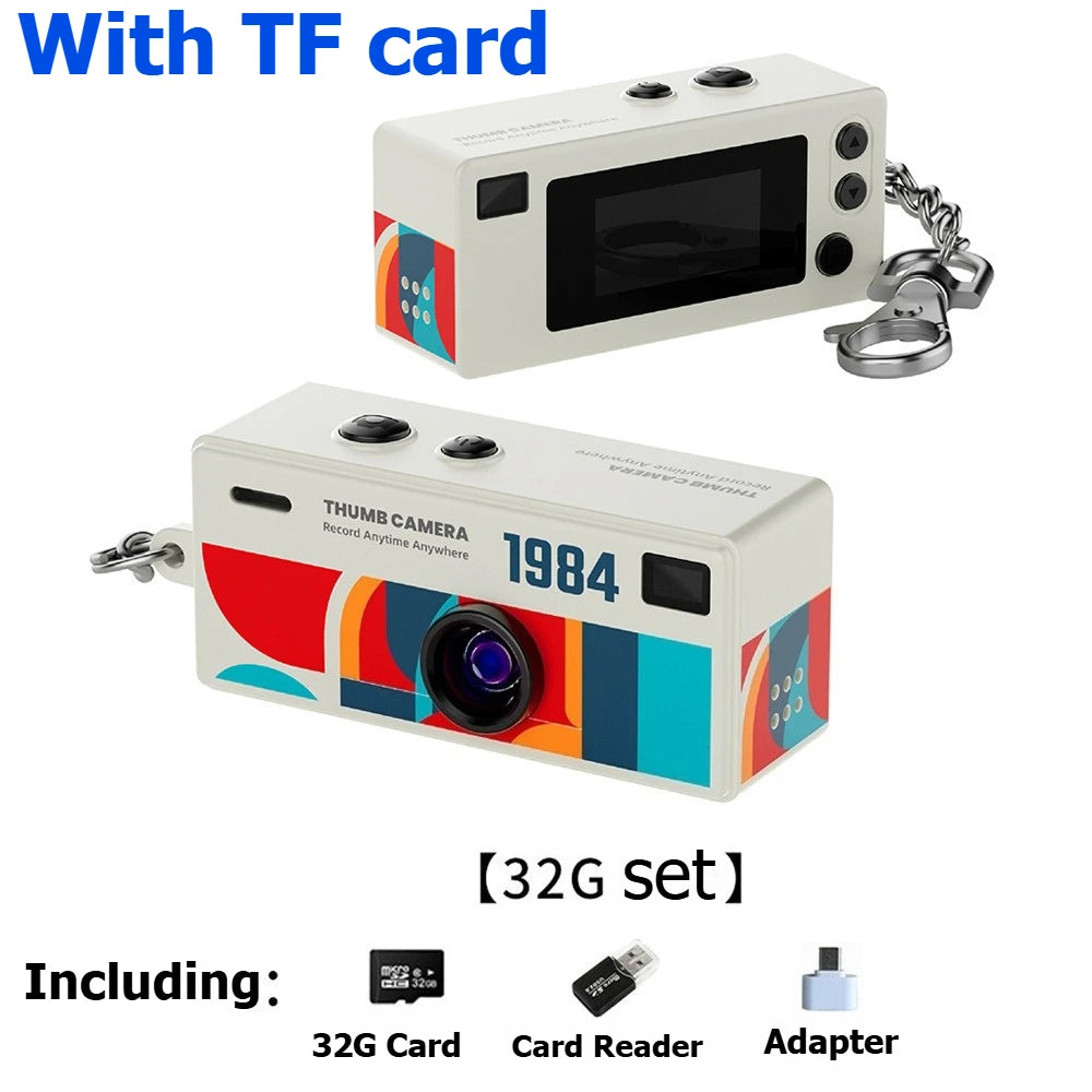 Retro Mini Keychain Thumb Camera 1080P HD Recorder Built-in Flash Auto Focus 130° Wide Angle Lens Screen Portable Pocket Camera