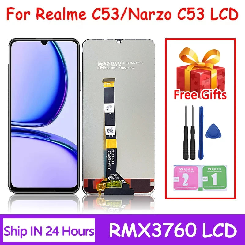 6.74"AAA Quality For Oppo Realme Narzo N53 RMX3761 LCD Display Touch Screen Assembly Digitizer For Realme C53 RMX3760 Display  Oppo phone repair parts