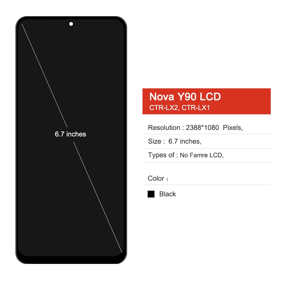 New Y90 LCD For Huawei Nova Y90 CTR-LX2 Screen Display LCD+Touch Panel Digitizer Frame For NovaY90 CTR-LX1 LCD Assembly HUAWEI phone repair parts