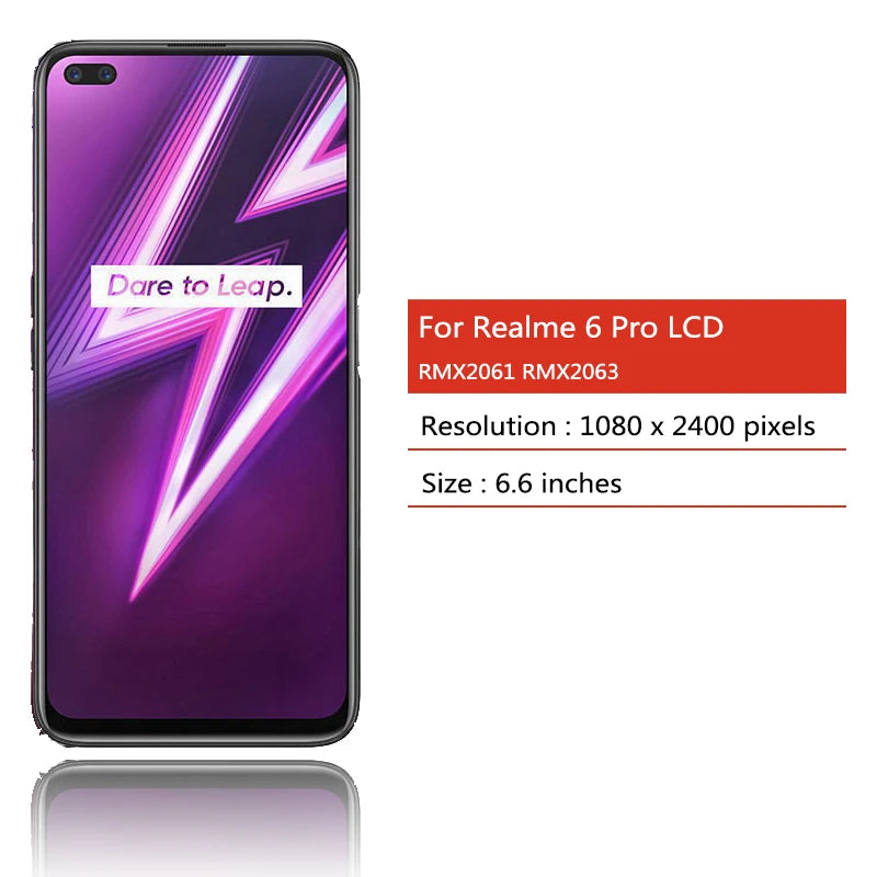 6.6“Inch For Oppo Realme 6 Pro LCD RMX2061 Display Touch Digitizer Screen For Realme 6pro  RMX2063 Display Parts With Frame Oppo phone repair parts Realme phone repair parts