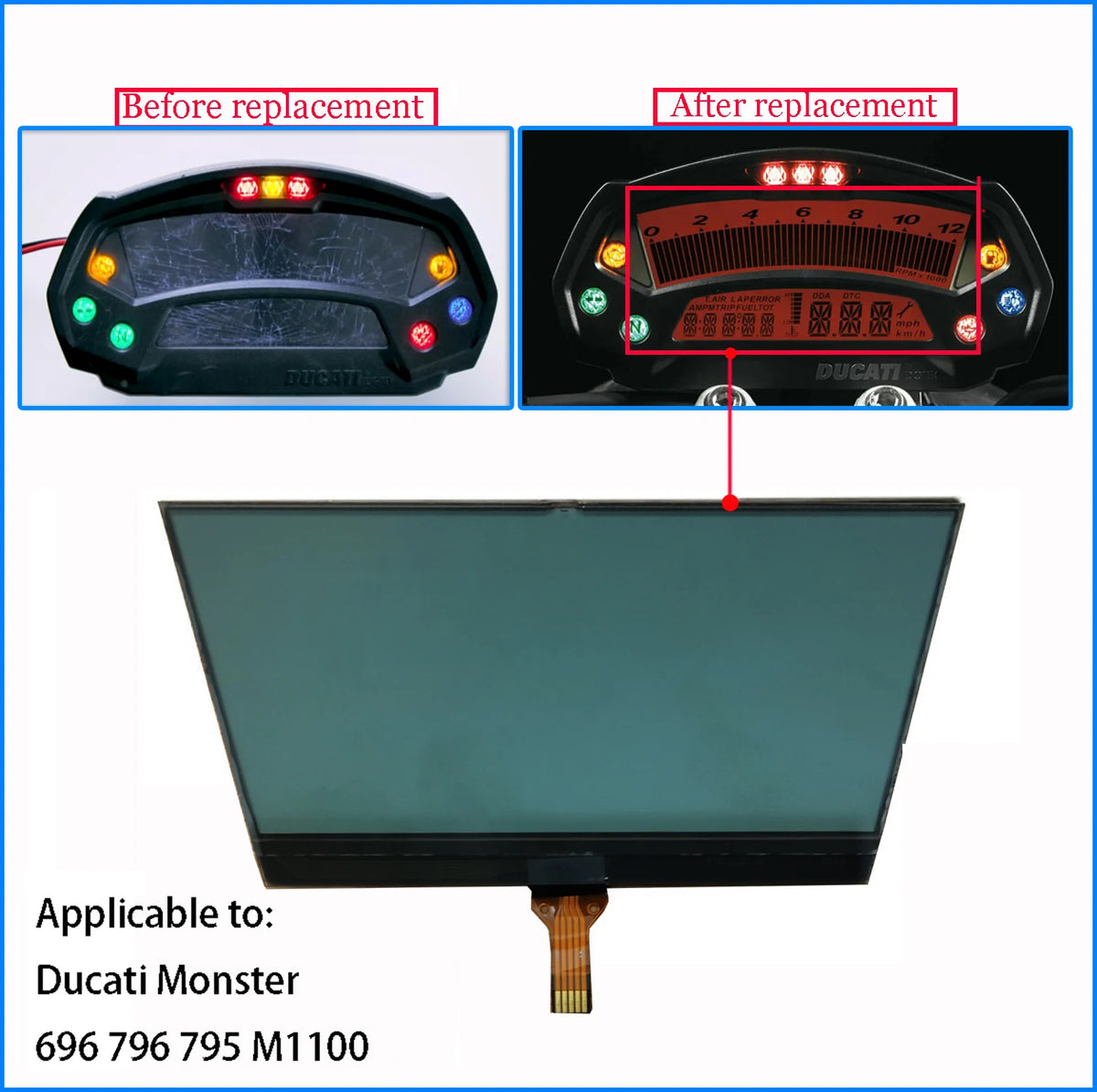 New LCD For Ducati Monster 696 796 795 M1100 Speedometer Lcdscreen Instrument Display Screen Motorcycle Parts Other Brand tablet repair parts
