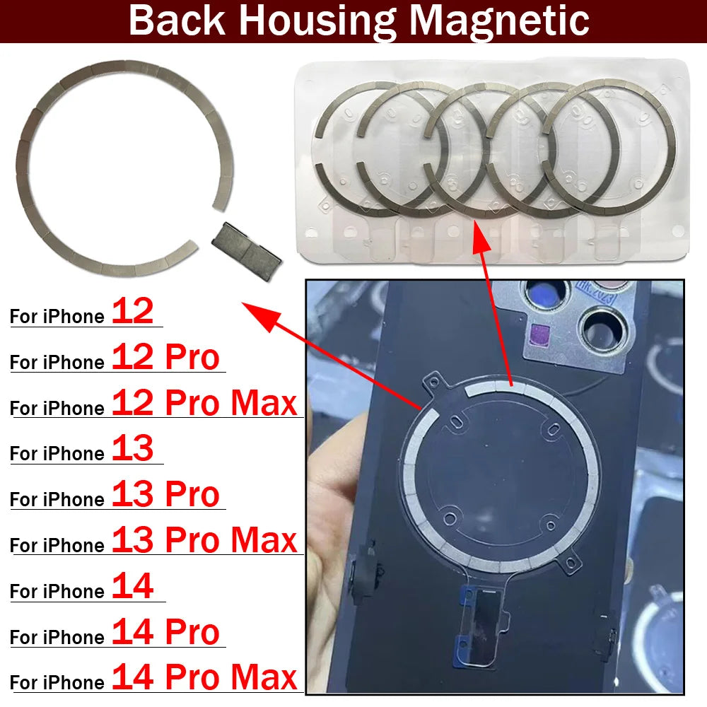2Pcs, New Magnetic Metal Ring For iPhone 12 13 14 Pro Max Mini Plus Back Housing Glass Wireless Charging Magnet Repair iPhone phone repair parts