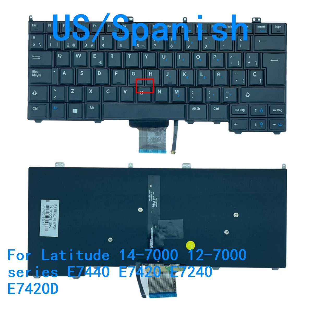 New US Spanish Language  Backlit Keyboard For Dell Latitude 12-7000 14-7000 series E7420 E7240 E7440 E7420D 08PP00Dell laptop repair parts