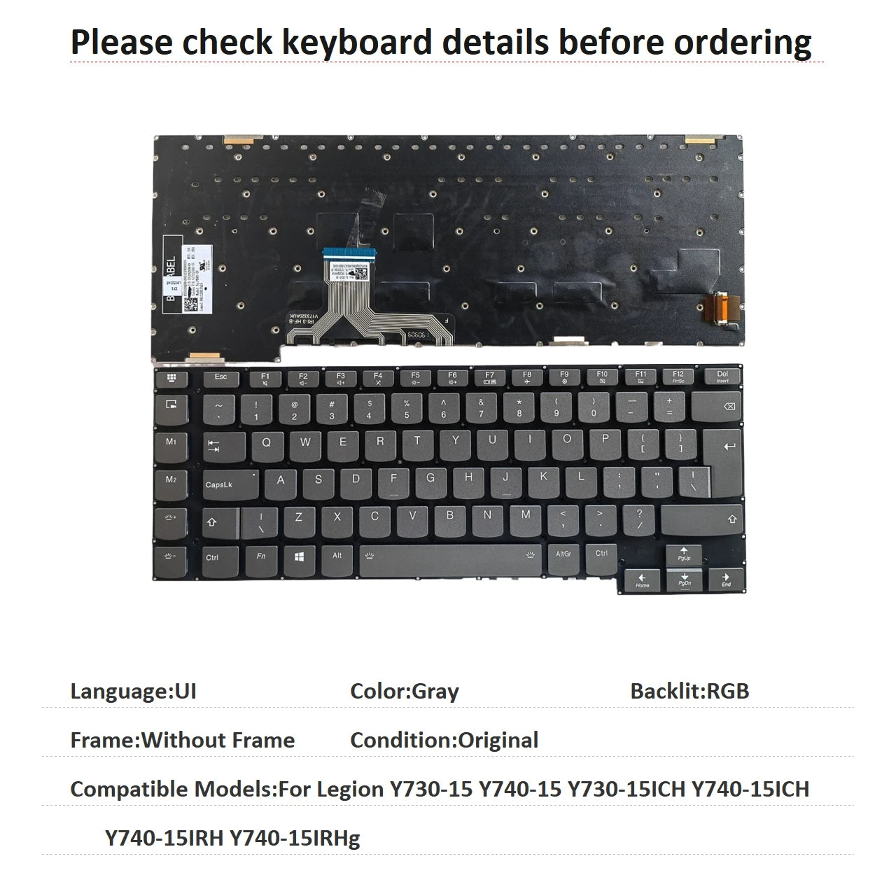 New UI Language  RGB Backlit Keyboard For Lenovo Legion Y730-15 Y740-15 Y730-15ICH Y740-15ICH Y740-15IRH Y740-15IRHg Lenovo laptop repair parts
