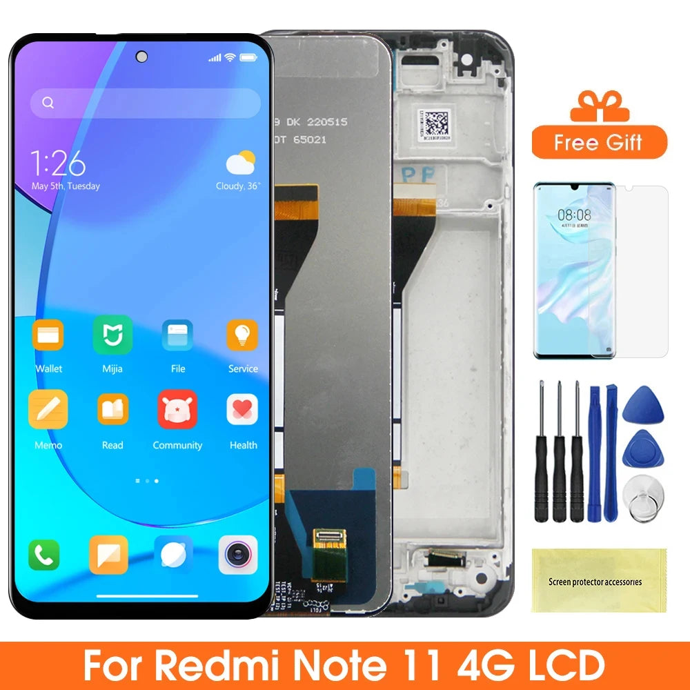 6.5" Screen for Xiaomi Redmi Note 11 4G 21121119SC Lcd Display Digital Touch Screen with Frame for Redmi Note 11 4G Replacement Xiaomi phone repair parts