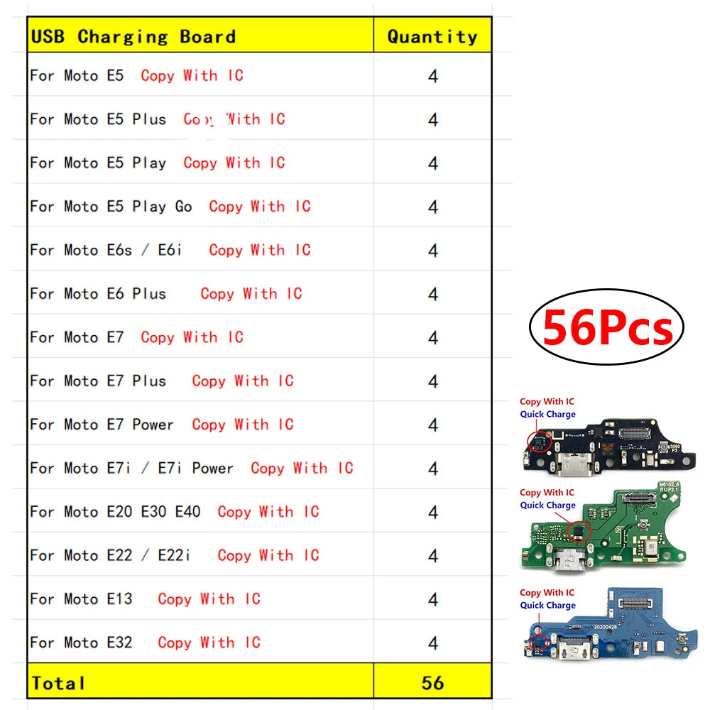 28Pcs, USB Charging Board Port Dock Charger Connector Flex Cable For Moto E5 E6 E6s E7i E7 Plus Power Play E20 E30 E32 E22 E13 Motorola phone repair parts