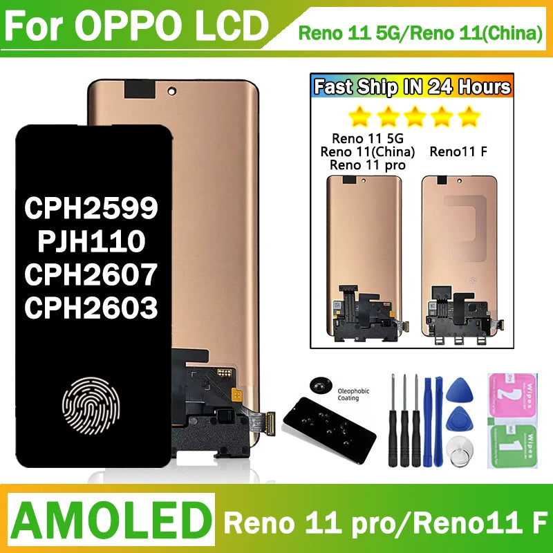 Reno 11 Pro Display For Oppo Reno11 Reno 11 (China) LCD CPH2599 PJH110 CPH2607 Display+Touch For Oppo Reno 11F CPH2603 Oppo phone repair parts Realme phone repair parts
