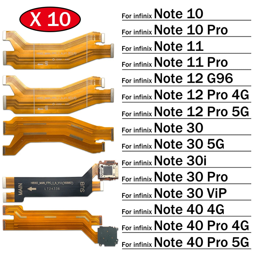 10Pcs, Main Board Motherboard Connector Board Flex Cable For infinix Note 10 11 12 30 30i 40 Pro G96 VIP 4G 5G X693 X663 X697  infinix phone repair parts