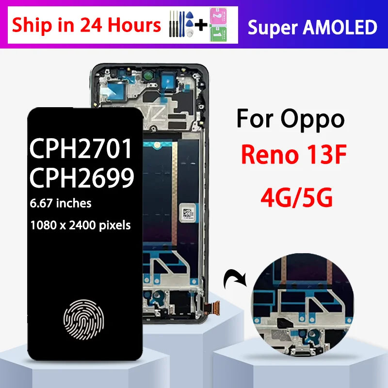 AMOLED LCD Screen For Oppo Reno13 F CPH2701 LCD For Oppo Reno 13F 5G CPH2699 LCD Screen Touch Digitizer Assembly  Oppo phone repair parts